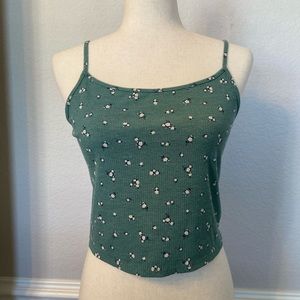 American Eagle Ribbed Green Floral Crop Tank Top size Large